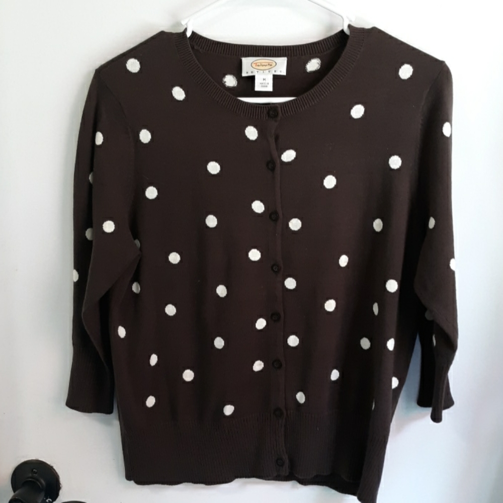 Brown polka dot cardigan sweater